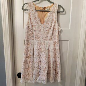Francesca’s Lace Overlay Lined White Cocktail Dress Large